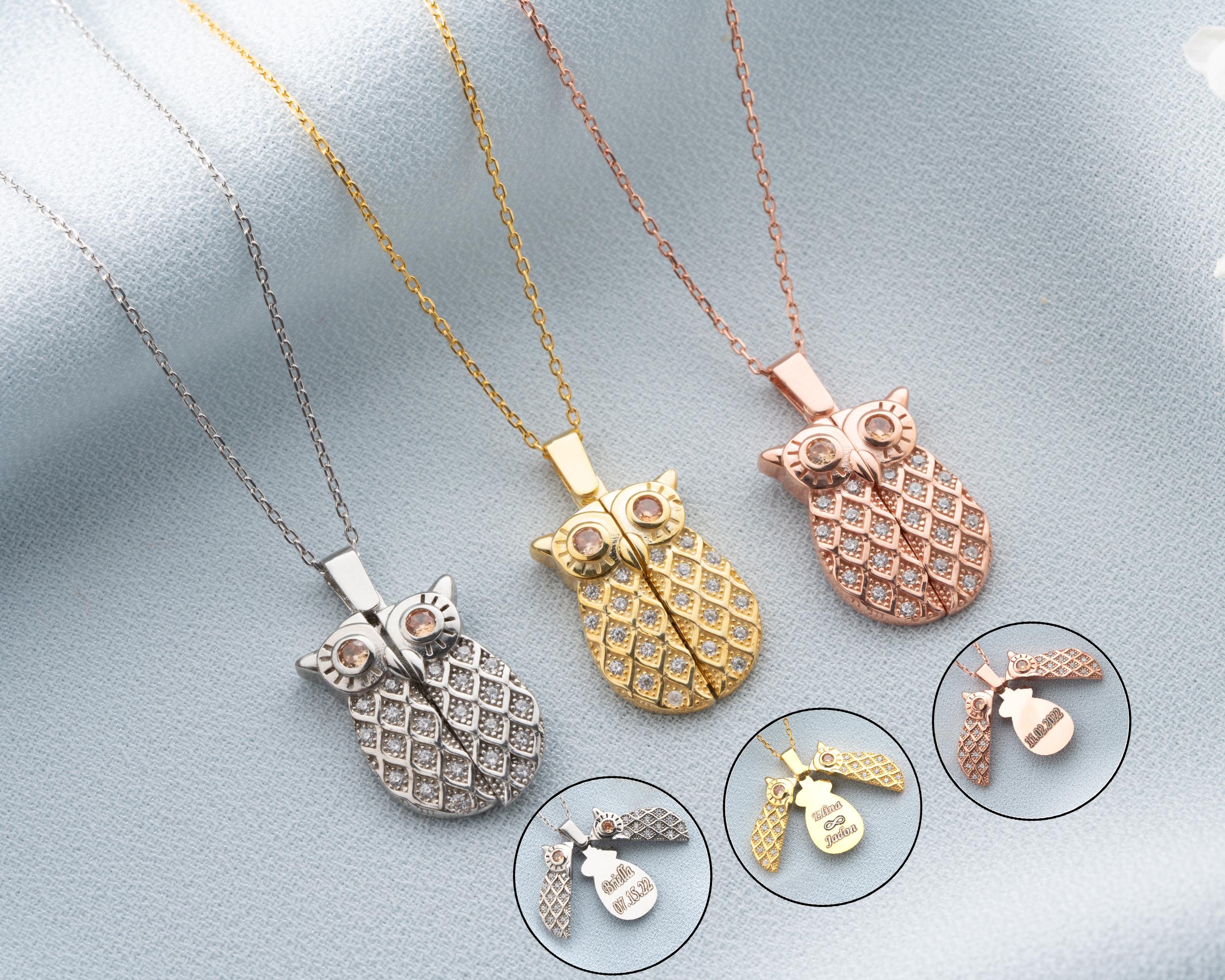 Personalized Sterling Silver Owl Necklace, Secret Message, Openable Wings Hidden Names Pendant