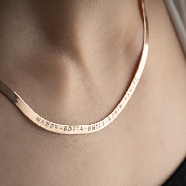 Herringbone Personalized Necklace -Herringbone Chain Custom Necklace -Trending Herringbone Chain Necklace -Luxury Necklace -Elegant Necklace