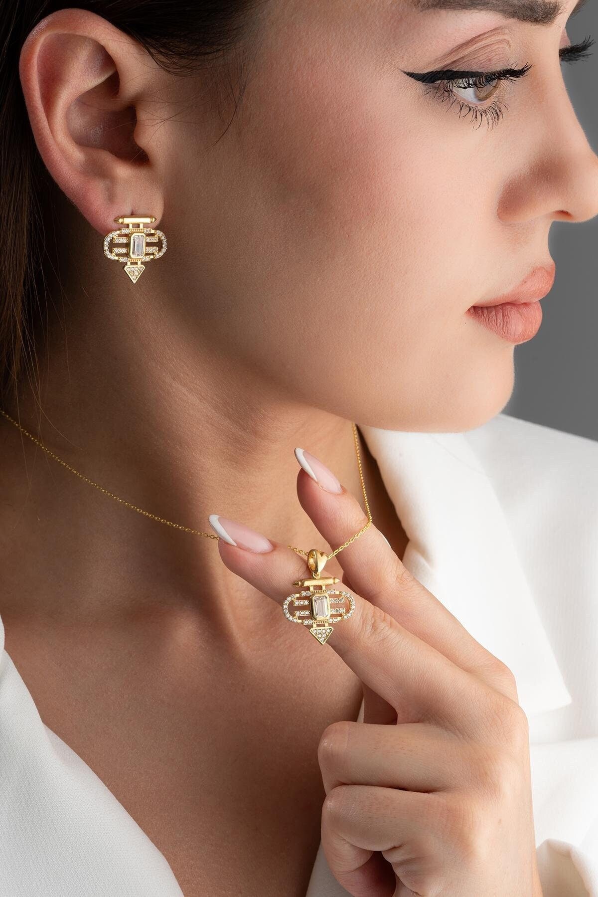 Elegant Necklace and Earring Jewelry Set, Attractive Necklace With Guaridan Symbol, Protection Earrings, Bridal Jewelry Set, Bridesmaid Gift