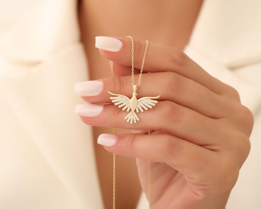Dainty Gold Phoenix Necklace, Guardian Fire Bird, Talisman Pendant
