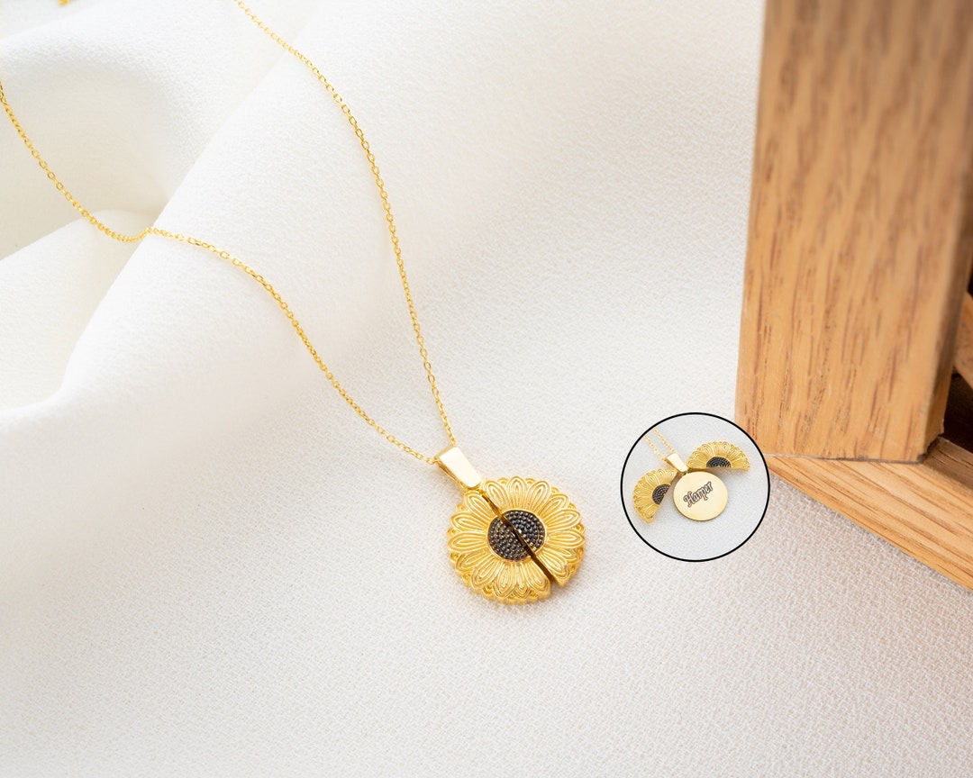 Personalized Sunflower Locket Necklace, Hidden Message Sterling Silver ...