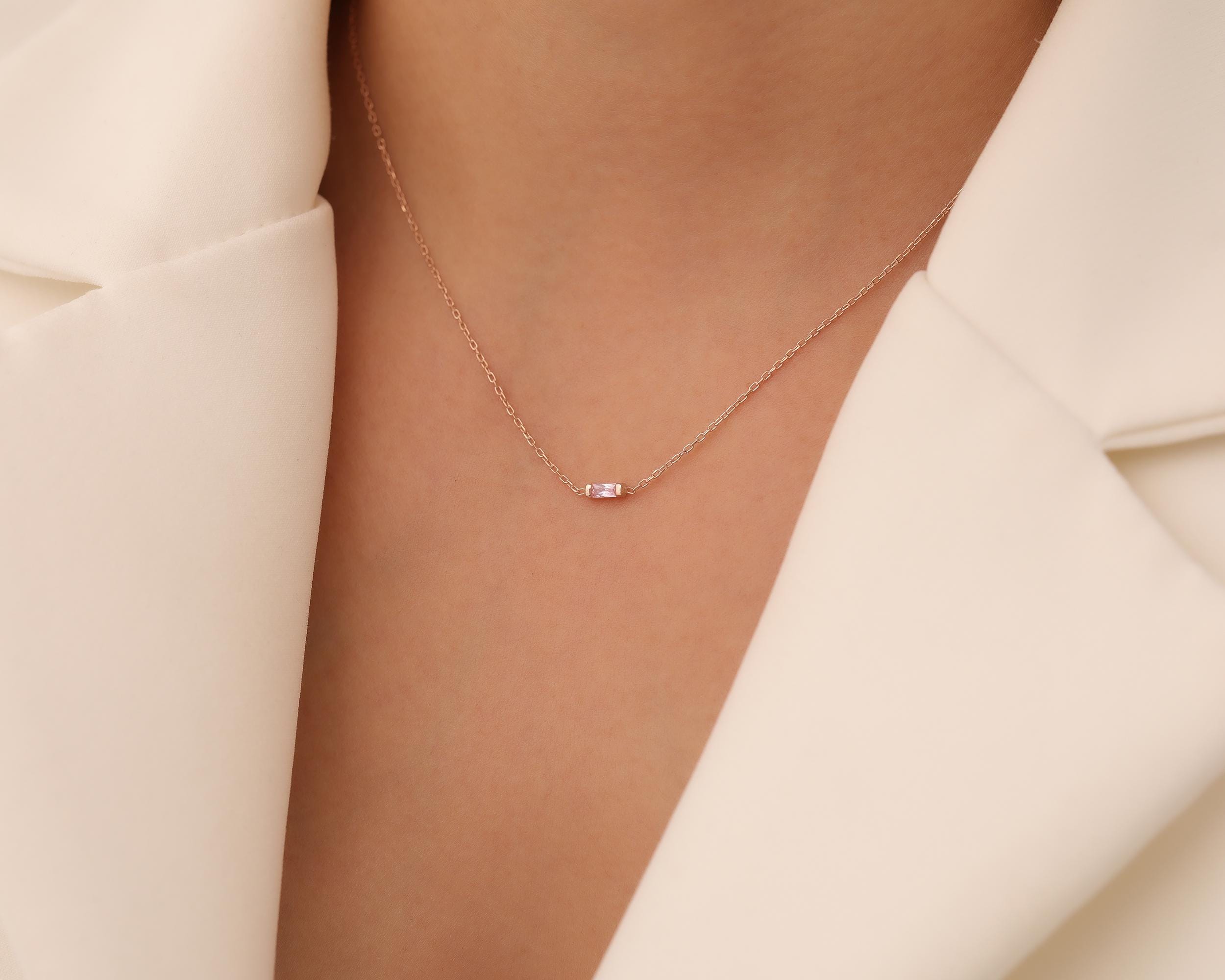 Personalized Birthstone Necklace, Minimalist Gemstone, Tiny Bar Birth ...