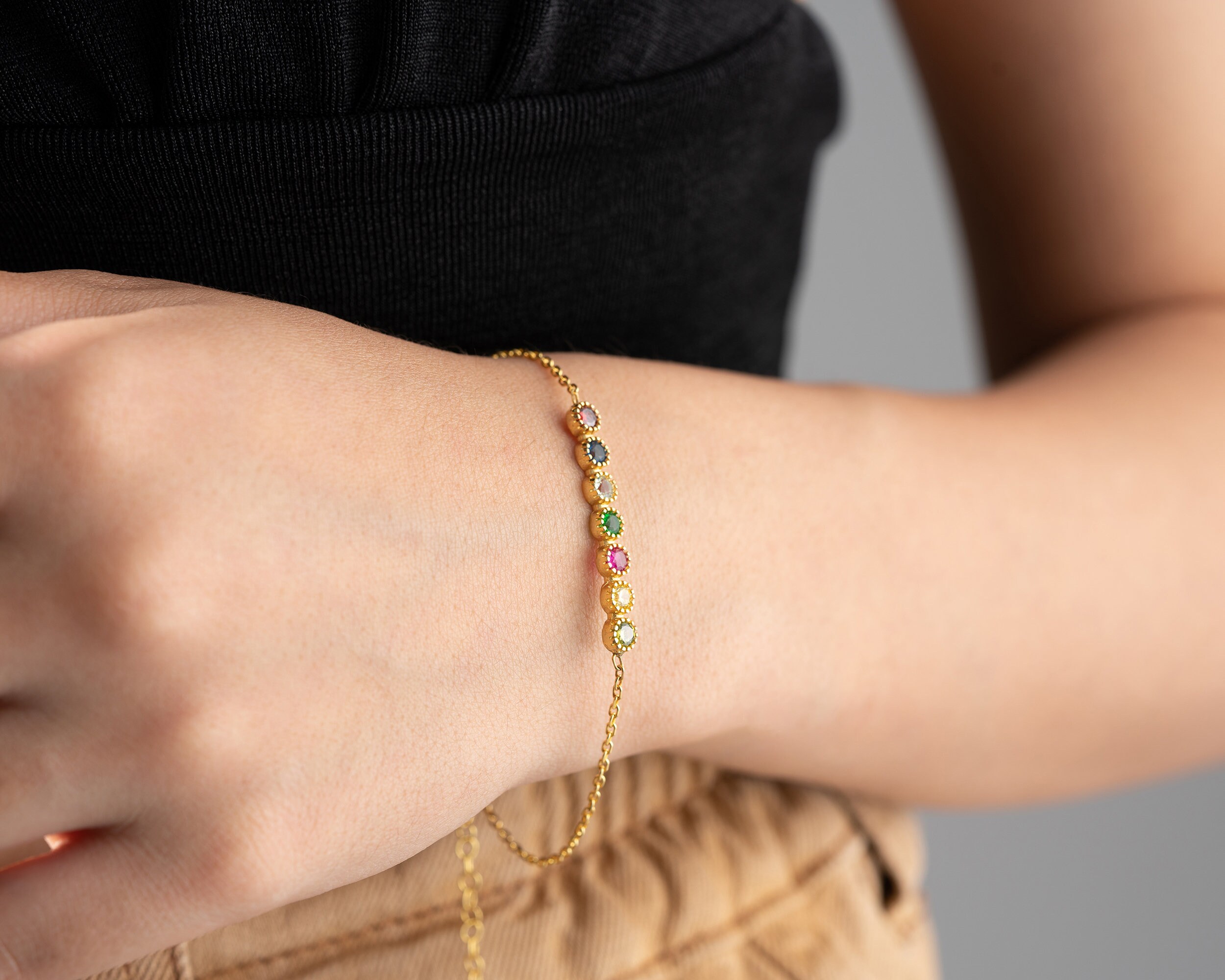 Custom Family Birthstone Bracelets Personalized Family Etsy