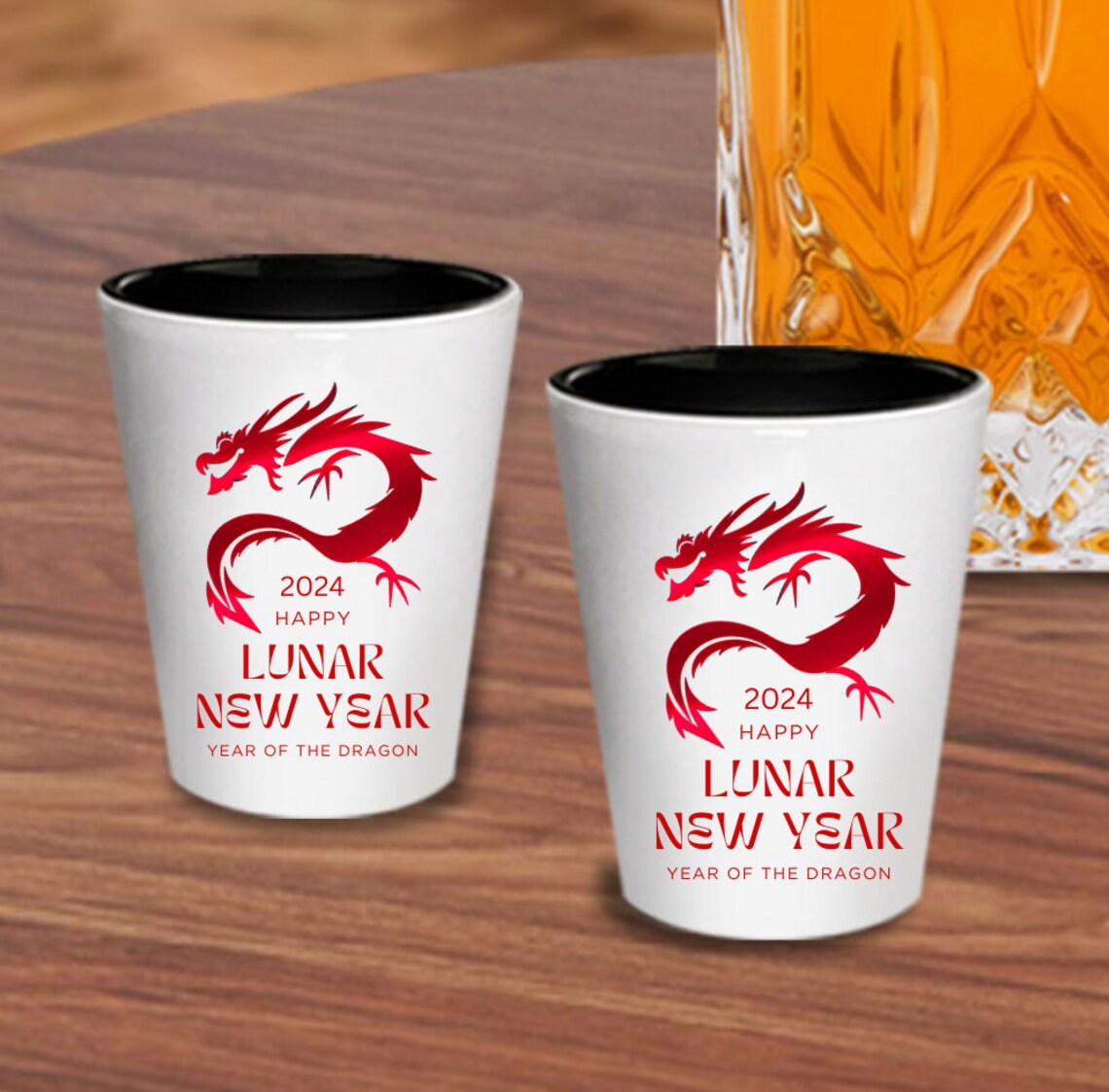 Happy Lunar New Year 2024 Red Dragon Shot Glass, Xin Nian Kuai Le, Bulk Gift, Party Celebration