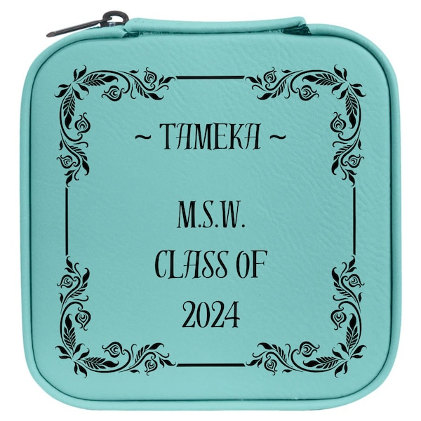 Personalizable Graduation Gift for MSW, Small Compact Jewelry Box Organizer, Plush Compact Case, Master's of Social Work