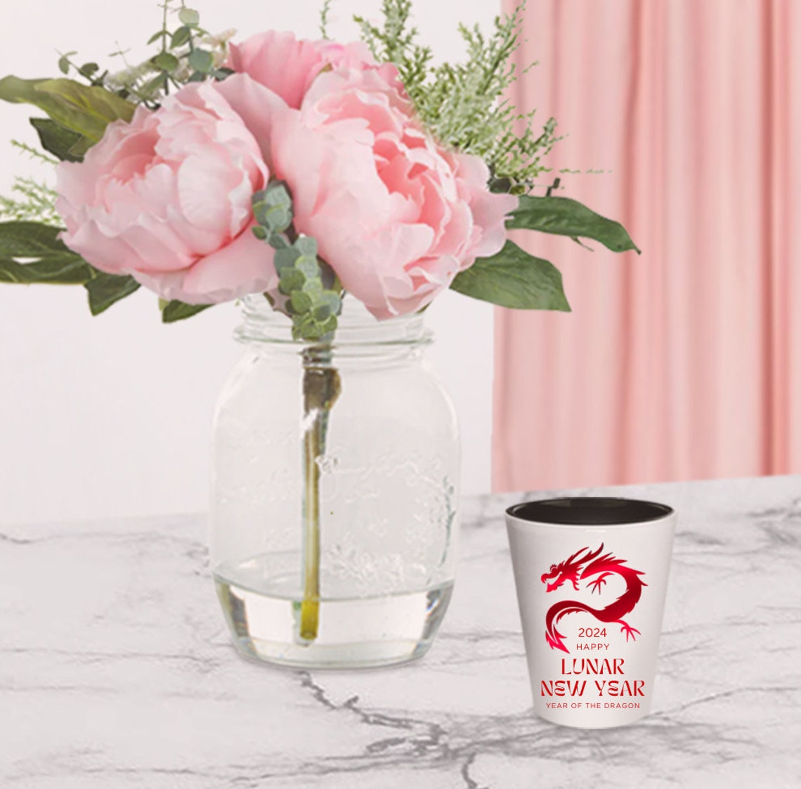 Happy Lunar New Year 2024 Red Dragon Shot Glass, Xin Nian Kuai Le, Bulk Gift, Party Celebration