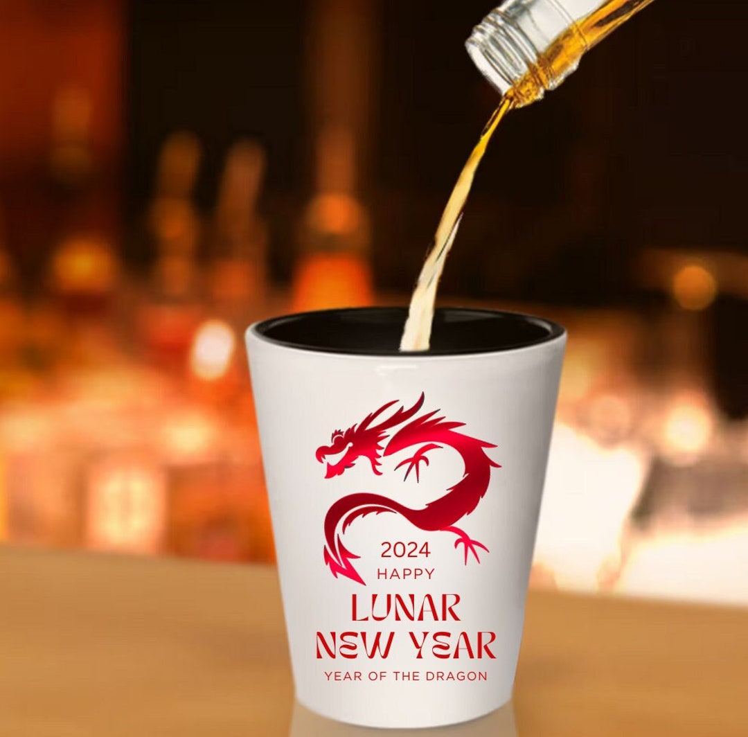 Happy Lunar New Year 2024 Red Dragon Shot Glass, Xin Nian Kuai Le, Bulk Gift, Party Celebration