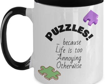 Personalizable Puzzle lover gift mug, puzzle fan gift, puzzle fanatic, puzzle joke coffee cup, jigsaw gift, word search gift