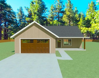 FDH1661 Grundriss Set - 1661 Quadratfuß / 3 Schlafzimmer / 2 Bäder / 2 Auto Garage