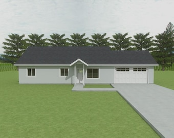 FDH1279R Grundriss Set - 1279 Quadratfuß / 3 Betten / 1 Bad / 2 Garagen