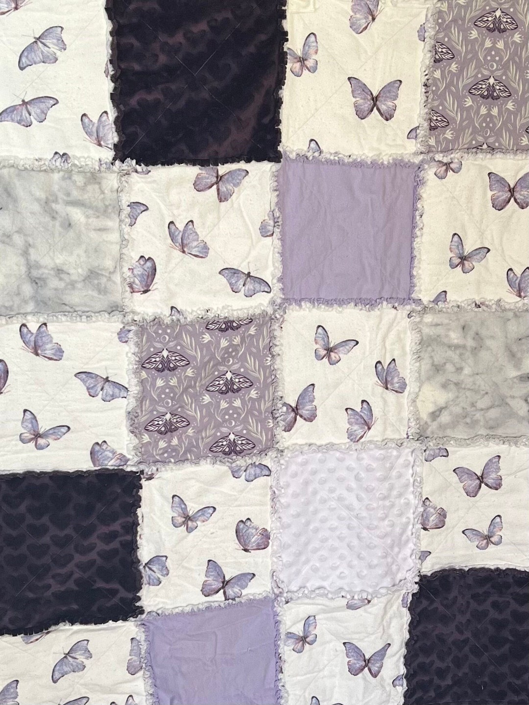 Lavender Butterfly Baby Rag Quilt Purple Flannel Baby Quilt Gray Baby ...
