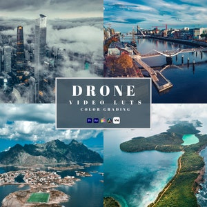 Puede incluir: Un collage de cuatro fotografías aéreas tomadas con un dron que muestran diferentes paisajes. La imagen superior izquierda muestra un horizonte urbano con edificios altos y nubes. La imagen superior derecha muestra un río con un puente y edificios a lo largo de la orilla. La imagen inferior izquierda muestra un pequeño pueblo en una isla con montañas en el fondo. La imagen inferior derecha muestra una isla tropical con una laguna y una playa.