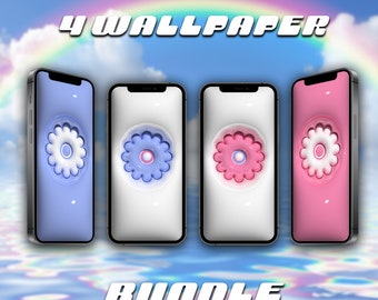 3D Gear Flower Wallpaper Bundle | Y2K Flower iPhone Background | Cute Phone Wallpaper | Kawaii Wallpaper | Matching iPhone Wallpapers