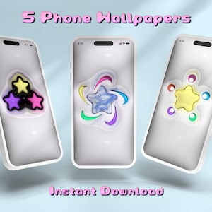Y2K Neon Phone Wallpapers (Set of 5) | Colorful Star Aesthetic Backgrounds | iPhone & Android | Instant Download
