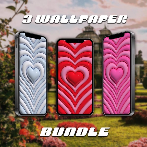 3D Layered Hearts Wallpaper Bundle | Inflated Pillow Background | Cute Heart Phone Wallpaper | Kawaii Wallpaper | Matching iPhone Wallpapers