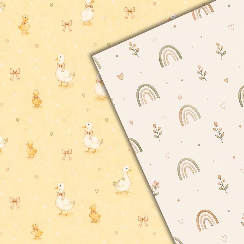 Little Goose Nursery | 12 Seamless Watercolor Pattern Bundle | Baby Goose Digital Papers | Nursery Fabric Print | Commercial Use image 3