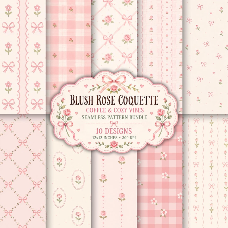Pacote com 10 Estampas Sem Costura Blush Rose Coquette | Papel Digital ...