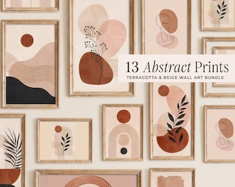 Neutral Wall Art Large Bundle Set of 13 l Minimalist Abstract Prints, Modern Beige Gallery Wall Decor,   Boho Scandinavian Japandi Wall Art