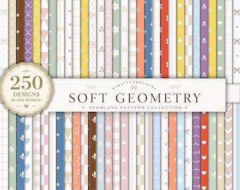 Zestaw 250 wzorów bez szwu | 10 pastelowych kolorów | Geometryczny papier cyfrowy | PNG 12x12 | 300 DPI | Do użytku komercyjnego | Pakiet papieru do scrapbookingu