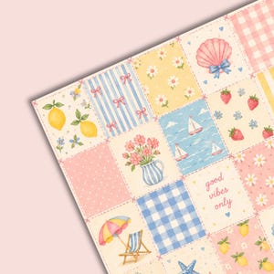 Summer Patchwork Pattern Bundle | Boho Seamless Digital Paper | Watercolor Coastal Coquette PNG | Scrapbook Paper | Sublimation Design image 5