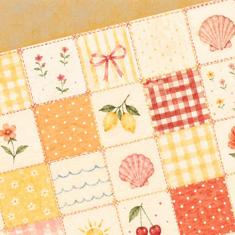 Lot de motifs sans couture patchwork l Cottagecore papier numérique côtier d'été, impression de tissu floral printanier, fond vintage, usage commercial image 8