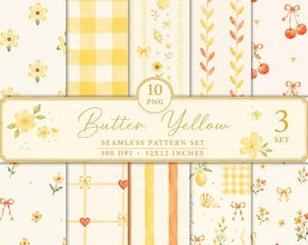 Coquette Butter Yellow Digital Paper Bundle | 10 Seamless Summer Patterns | Coastal Floral Scrapbook Paper | Sublimation Background