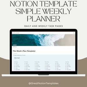 Simple Notion Template Planner | Minimial Notion Template | Notion Planner | Weekly Planner | Notion Templates | Aesthetic Notion Planner
