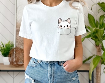 Cat Shirts, Cat Hiding in Pocket Shirts, Cute Kitty in Pocket Tee, Kitten T-shirts, Pocket Cat Tshirt, Gift for Cats Lover, Cat Mom Shirt