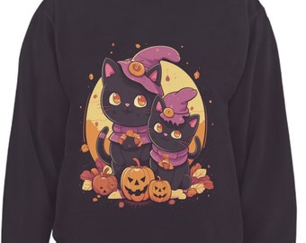 Halloween Sweatshirt,Katzen Sweatshirt,Geist Shirt,Halloween Pullover,Cooles Halloween Katze Shirt, Katzenliebhaber Tshirt, schwarze Katze Shirt