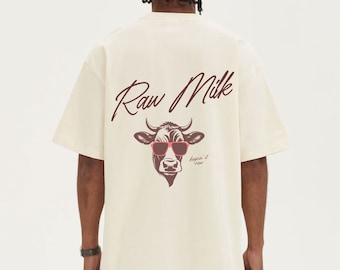 Camiseta de leche cruda, 100 % algodón, camiseta con estampado de vaca