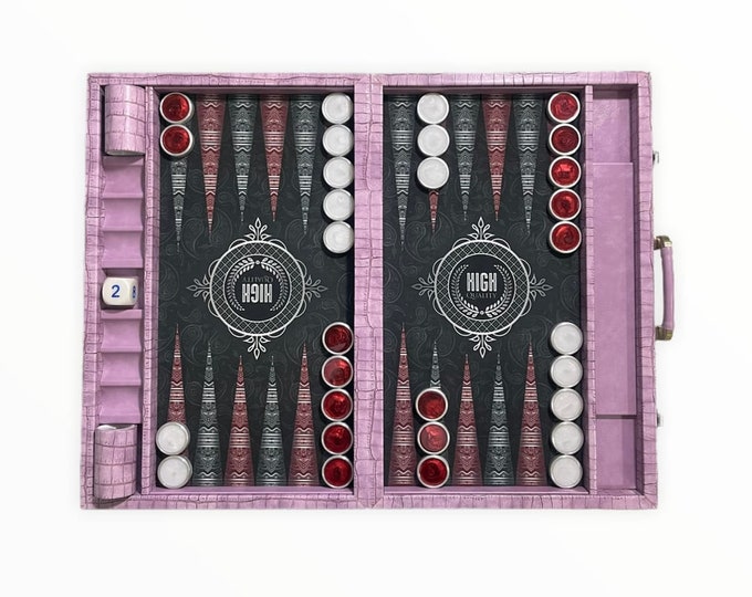 Handmade Wooden & Leather Purple Backgammon Set - Unique Artisan Craftsmanship From NicheChess