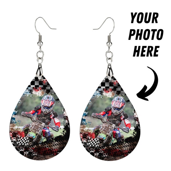 Personalized Dirt bike Racing Earrings - Gift for Mom