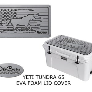 Personalized, YETI 65 qt (Tundra), Cooler Lid Covers, Yeti Cooler Accessories, Made from Closed Cell Eva Foam, US Flag, Horse, Running Horse
