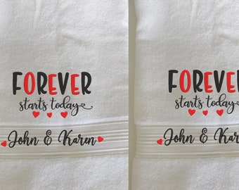 Forever Starts Today, Wedding Towel Set, Marriage Towel, Embroidered Towels, Wedding Gif, Bridal Shower Gift, Couple Towels Set, Couple Gift