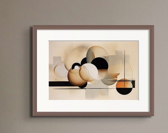 Contemporary Abstract Art, Digital Print, Midcentury, Modern, Monochromatic, Beige, Black, White, Printable Poster