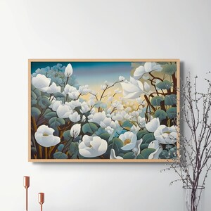 White Cottonflower Floral Flower Charming Painting Prints Digital Download Printable Art Poster