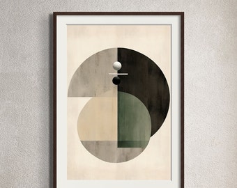 Contemporary Abstract Modern Painting, Geometric, Green, Green, Black, White, Digital Art, Printable Poster