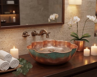 Hand Hammered Copper Vessel Sink – Moroccan Wavy Bathroom Vanity Basin
