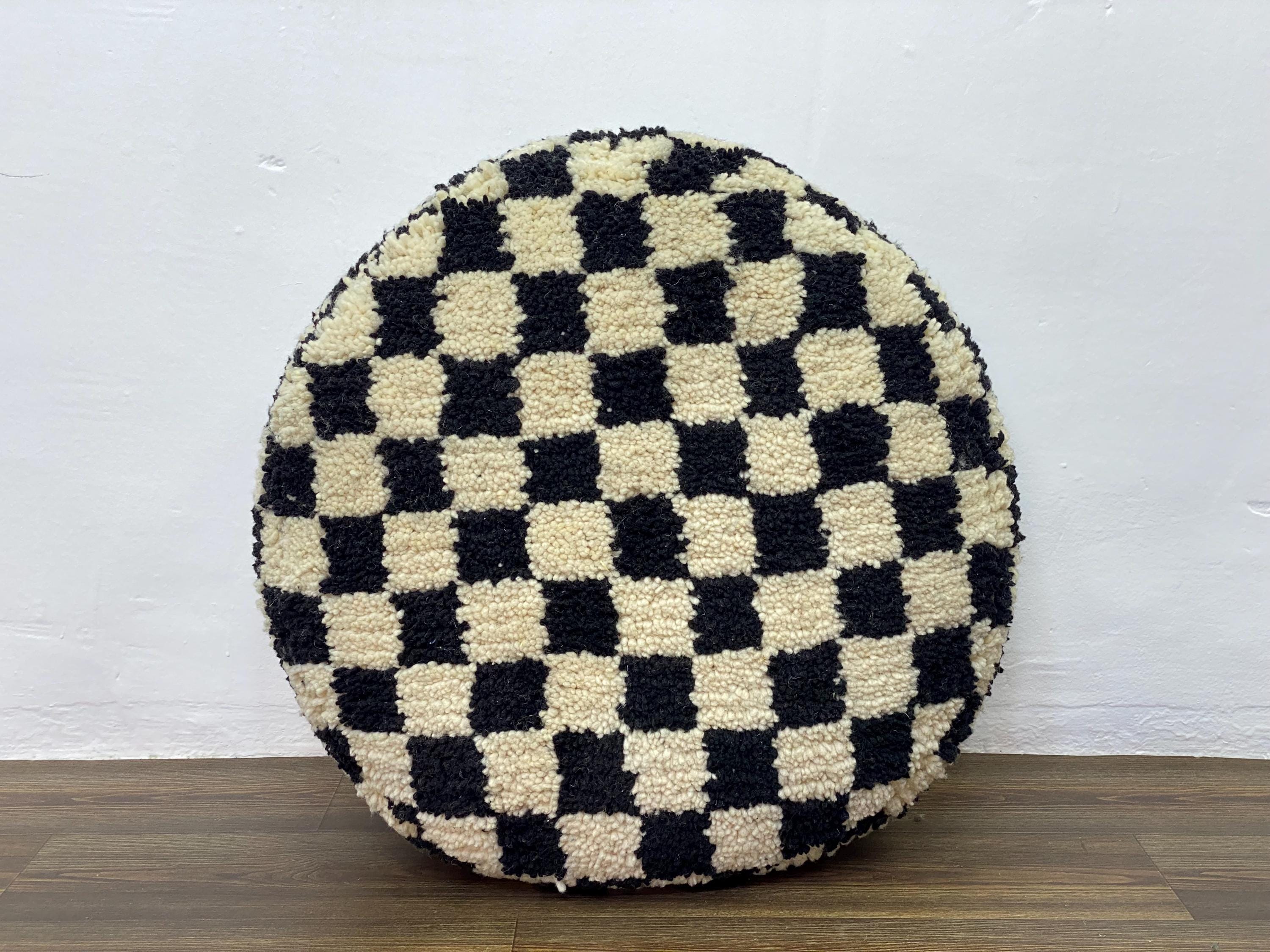 素晴らしいモロッコ風プーフ チェック柄 - Beni ourain ハンドメイドの