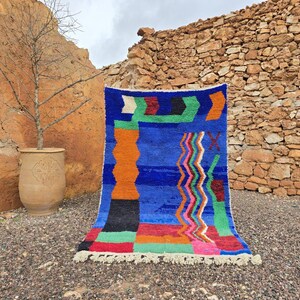Blue Beni Ourain Rug-Blue Rug For Living Room-Boujaad Wool Carpet-Handmade Moroccan Carpet-Boho Decor-Custom Berber Rug