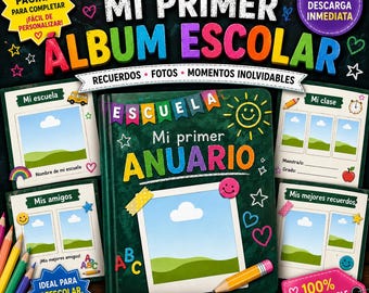 Libro de Recuerdos Escolar Canva, Plantilla Editable para Preescolar y Primaria, Álbum Escolar Infantil Digital