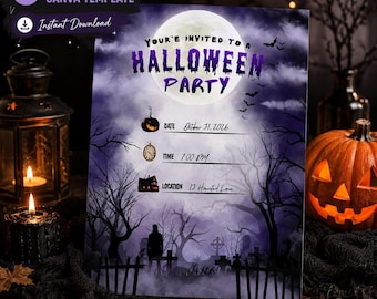 Halloween Party Invitation Template, Editable Canva Invite, Spooky 5x7 Digital Download