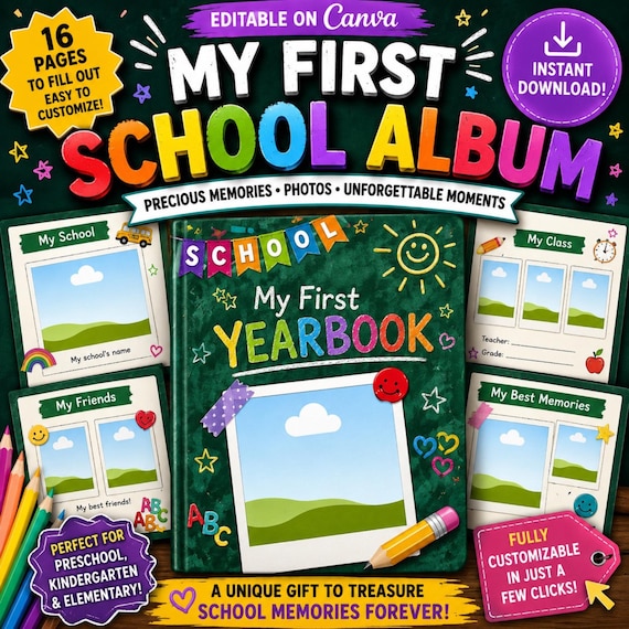 My First Yearbook | Editable School Memory Book Canva Template | Preschool & Kindergarten | Digital Download