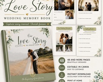 Our Love Story | Editable Wedding Memory Book | Canva Template | 48-page Keepsake Album | Instant Download
