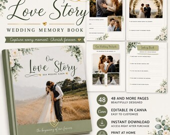 Wedding Memory Book Canva Template, digital download album, editable pages, printable keepsake