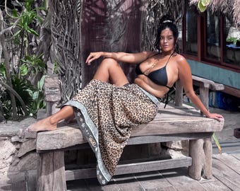 Leopard Print Animal Sarong (110x110cm) Wrap, Parero, Tulum Style