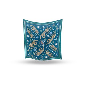 Jaguar Silk Scarf for Women - 100% Mulberry Silk - Luxury Head, Neck Wrap & Versatile Sarong | Emerald, (90x90cm)
