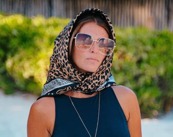 Animal Scarf (68x68cm) - Leopard Print, Boho, Jaguar, Evil Eye, 100% mulberry Silk