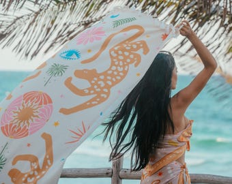 Jaguar Boho Beach Cloth - Bohemian Quick Dry Outdoor Blanket for Beach, Festivals and Travel
