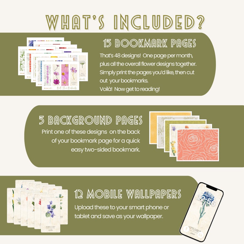 Cute Birth Flower Printable Bookmark PDF Download, Book Nerd Gift for ...